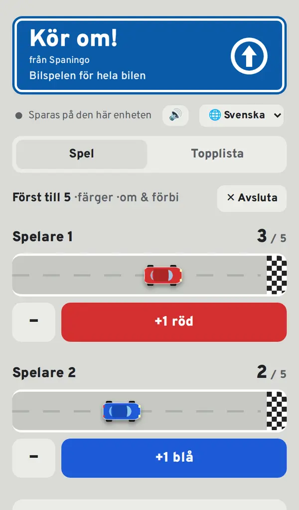 Kör om! i mobilen: två spelare tävlar om att räkna bilar